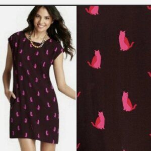 Ann Taylor Loft Cat Print Shift Dress Burgundy and Red EUC Size M